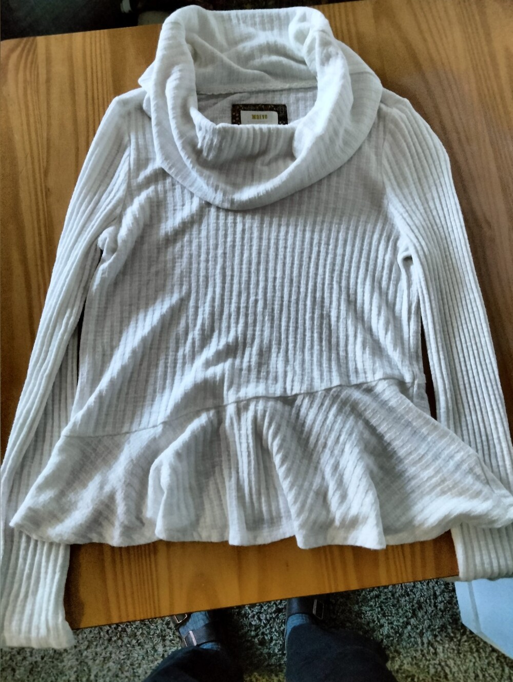 Maeve Cream Ribbed Cowl-Neck Peplum Top